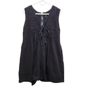 Black Sleeveless Pleated Denim Womens Romper With Front Tie & Back Zipper Size S